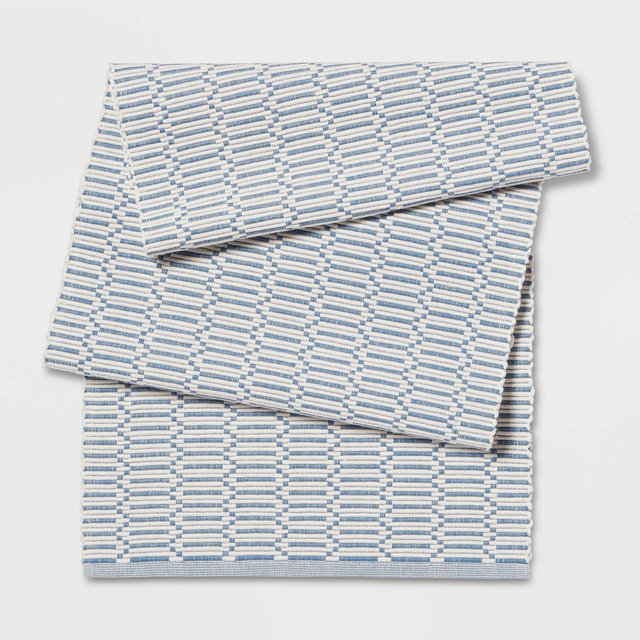 72" x 14" Cotton Modern Ribbed Table Runner Blue - Threshold™