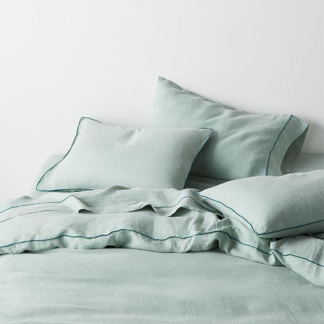 Hemp Merrow Stitch Verte Green King Duvet Cover
