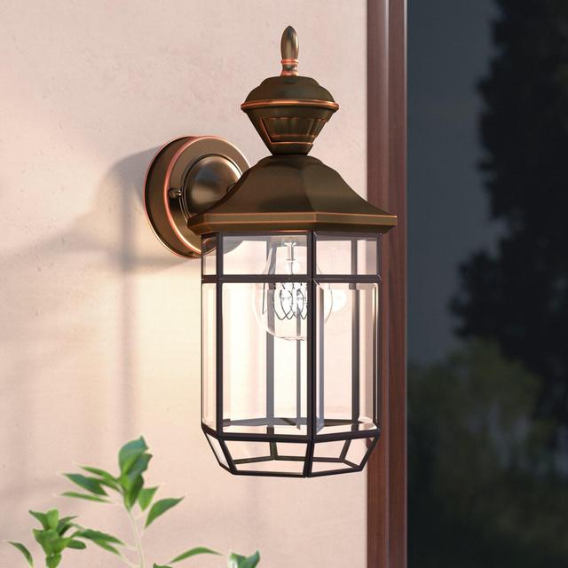 Brookport 13.5'' H Beveled Glass Outdoor Wall Lantern with Dusk to Dawn