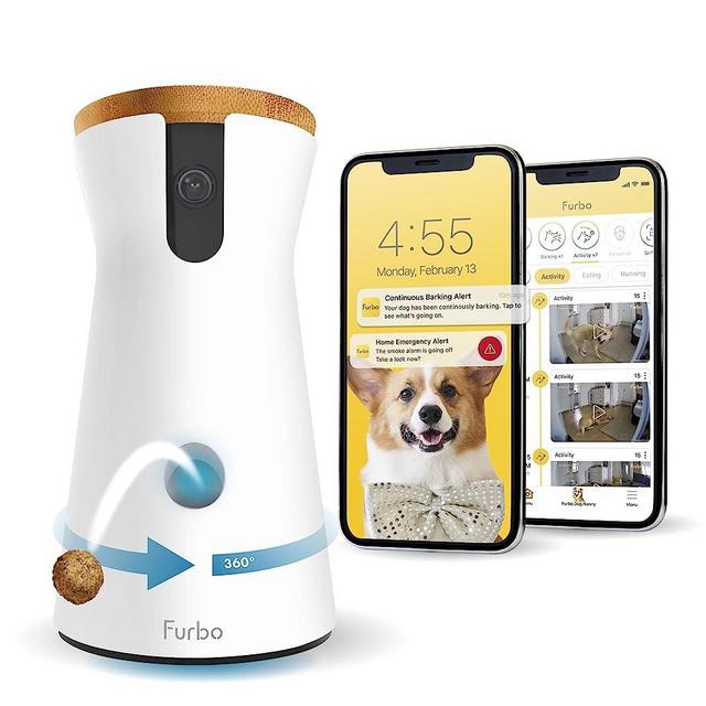 Furbo 360° Dog Camera w/Subscription [Premium Safety Package, 2023] Smart Camera Designed for Dogs, 360° View, Tracking, Treat toss, Barking Detection, Home Emergency alerts. Subscription Required