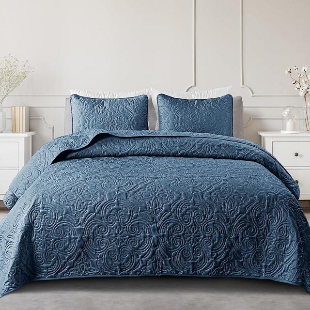 Exclusivo Mezcla Queen Quilt Bedding Set, Lightweight Vintage Queen Size Quilts with Pillow Shams, Soft Bedspreads Coverlets for All Seasons, (96"x90", Navy)