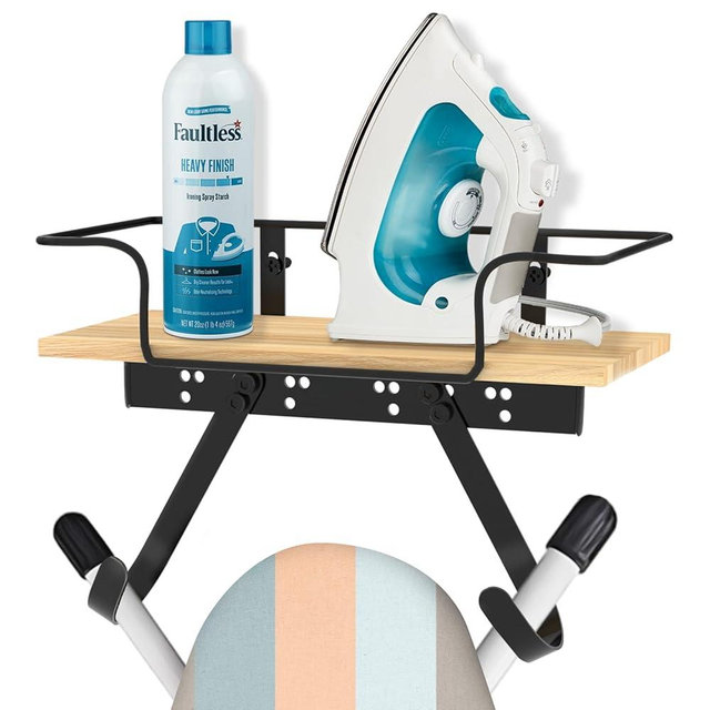 SMZCTYI Iron Board Holder, Wall Mount with Adjustable Hooks for Y & T-Leg Iron, Base Basket for Laundry Room, Bedroom