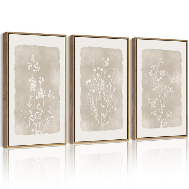 Drsoum Botanical Flower Wall Art Framed Vintage Floral Wall Prints Wildflower Neutral Rustic Bohemain Artwork Farmhouse Bedroom Ready to Hang 12x16in Natural Framed