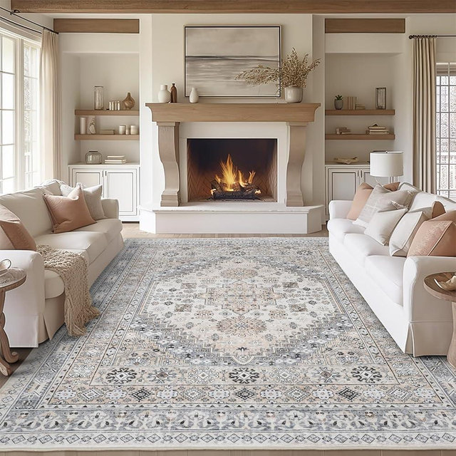 zesthome 10x12 Area Rugs,Stain Resistant Washable Rug,Ultra-Thin Rugs for Living Room,Bedroom,Non-Slip Backing Home Decor Large Area Rug (Beige,10'x12')