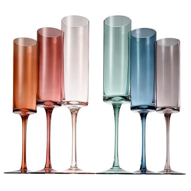 Khen Muted Champagne Flute Stemmed Glassware - Crystal Pastel Colored Glasses | Set of 6 | Rainbow Colorful Stemware Glassware, Durable Champagne Coupe, Party Gift, Celebration (6 OZ)