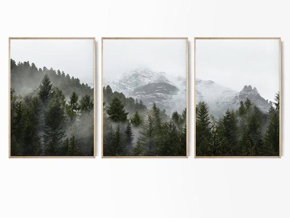 Forest Set of 3 Prints Scandi Misty Forest 3 Piece Wall Decor Foggy Mountain Print Forest 3 Piece Print Nordic Forest Set Scandinavian Photo
