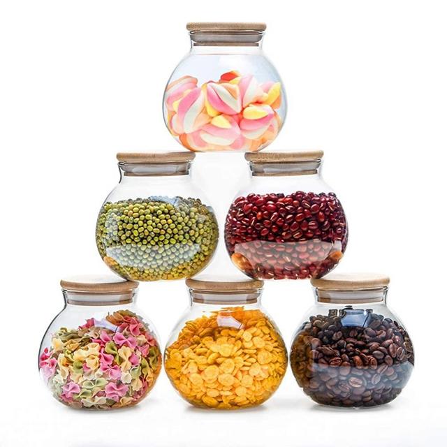 ZPGXLRZ 6 Piece Glass Food Storage Jars with Airtight Bamboo Lids, 17oz Glass Spice Jars Kitchen Decorative Canister Set for Coffee, Tea, Cookie, Sugar, Candy, Herbs, Spice and More