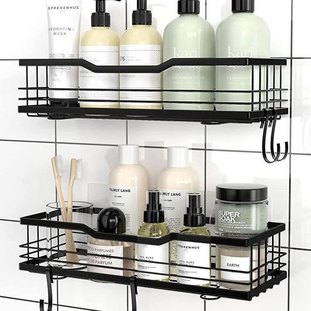 HBlife Self Adhesive Shower Shelves, 2 Pack Shower Caddy with 4 Hooks and  Soap