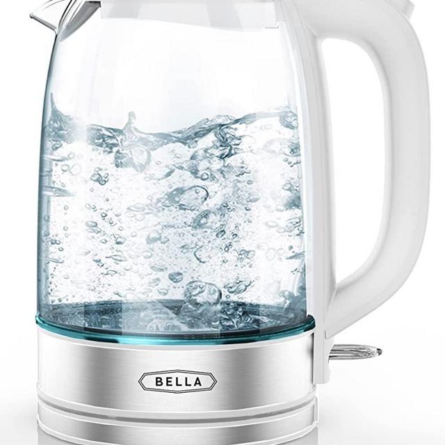 BELLA Electric Kettle and Water Boiler, 1.7L - Cordless Clear Glass LED Color Changing Portable Tea Pot with Auto Shut Off & Boil Dry Protection, White