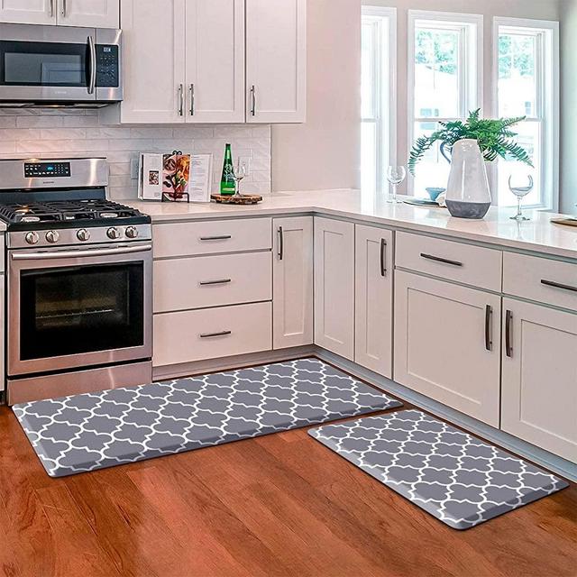 KMAT Kitchen Mat [2 PCS] 0.47inch Cushioned Anti-Fatigue Kitchen Rug, Waterproof Non-Skid Kitchen Mats and Rugs Heavy Duty PVC Ergonomic Comfort Standing Mat for Kitchen, Floor Office, Laundry,Grey