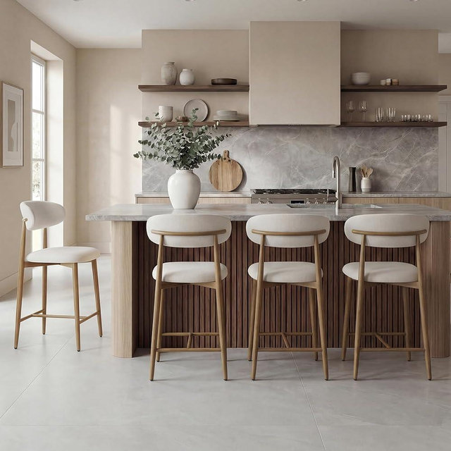 AQO Counter Height Bar Stools Set of 4, Upholstered Counter Stools Modern Barstools with Metal Legs for Kitchen Island Dining Room, Beige