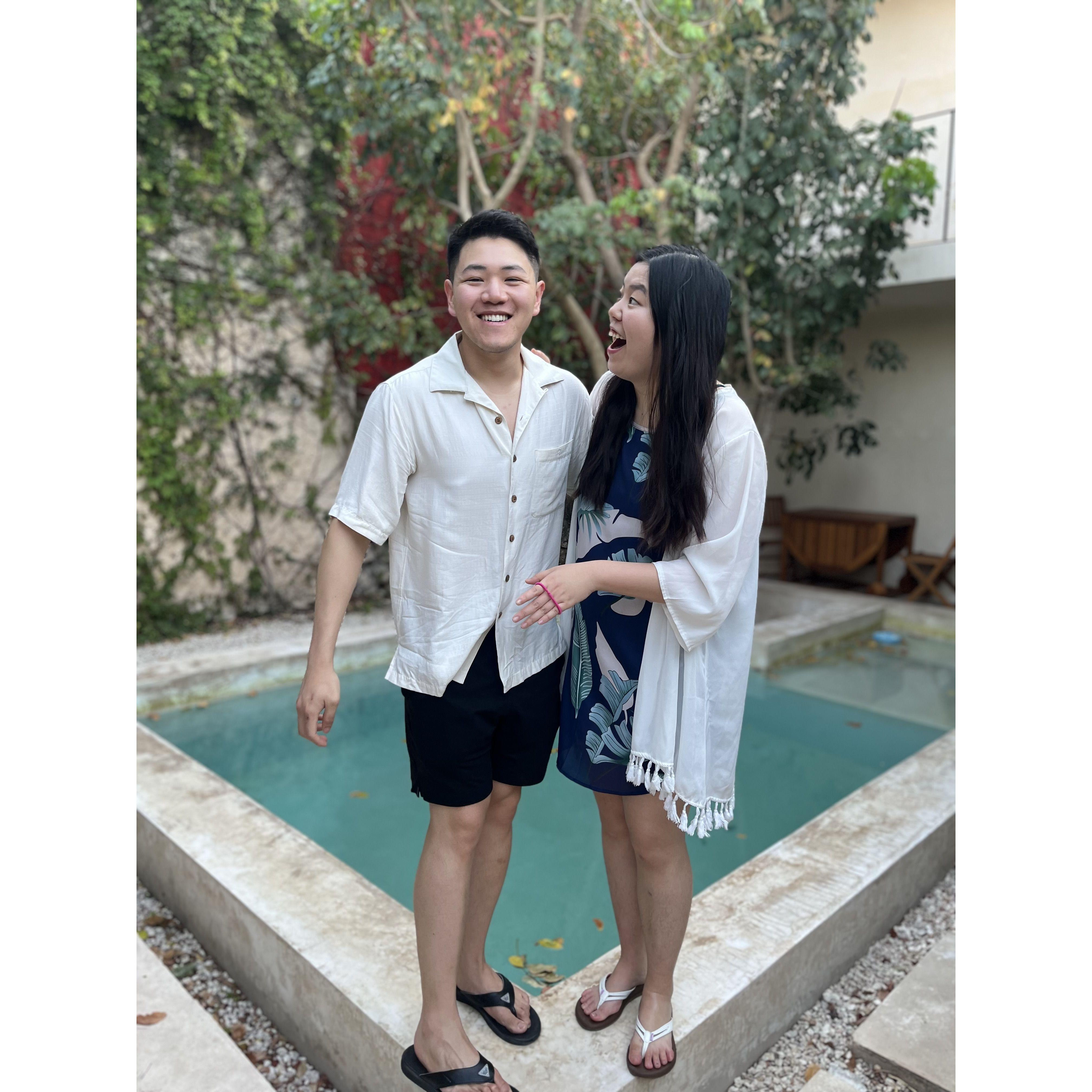 Made each other laugh... (for context, David tried throwing Jean into this pool right before the picture!)