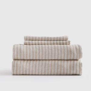 European Linen Sheet Set in Natural/white Stripe