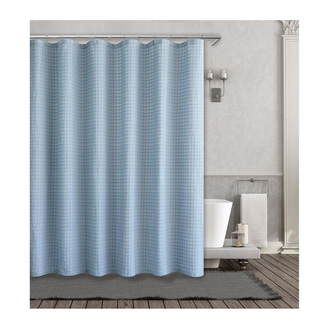 Kate Aurora Spa Collection Modern Waffle Fabric Shower Curtain - Standard Size - Blue