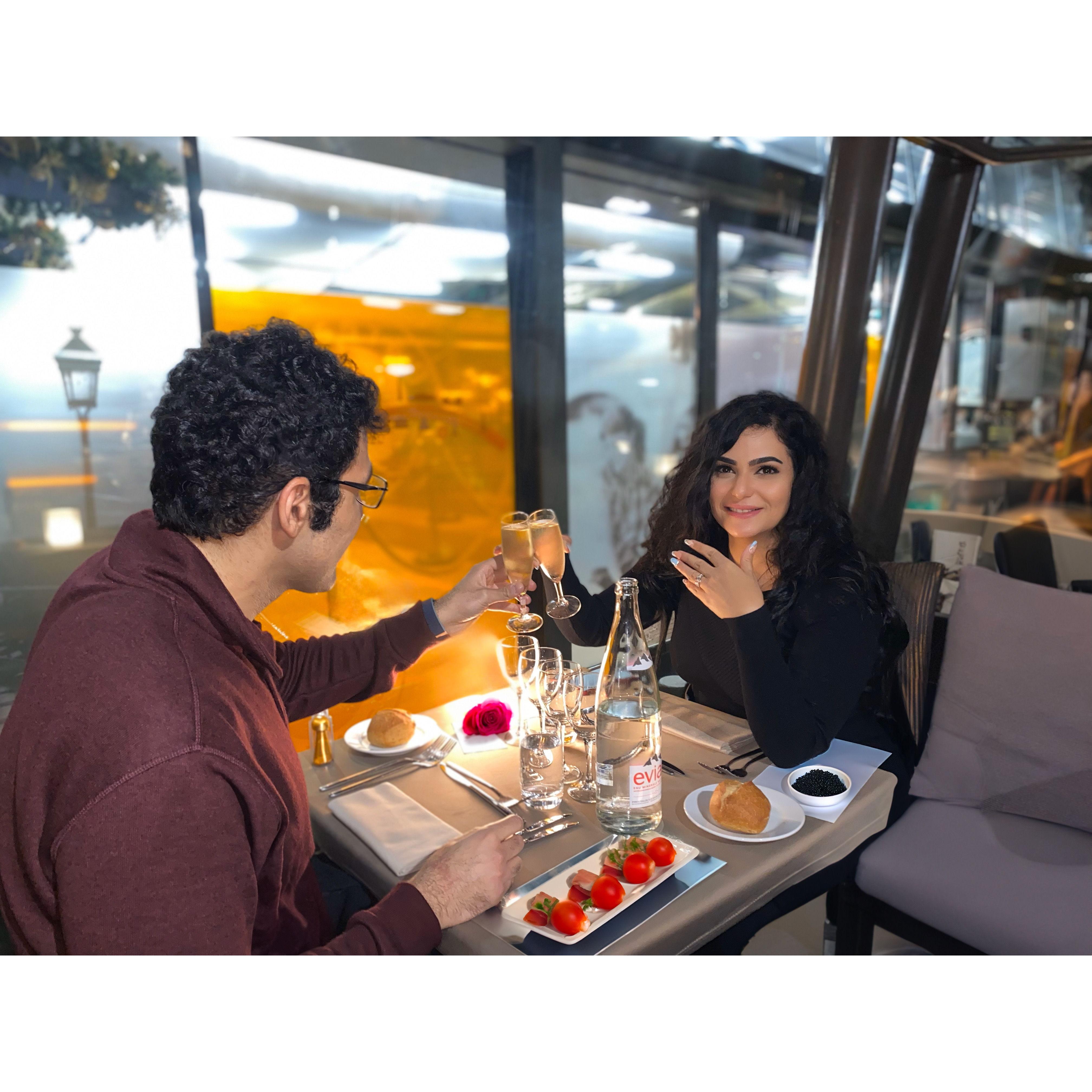 Dinner cruise in Paris as an engaged couple