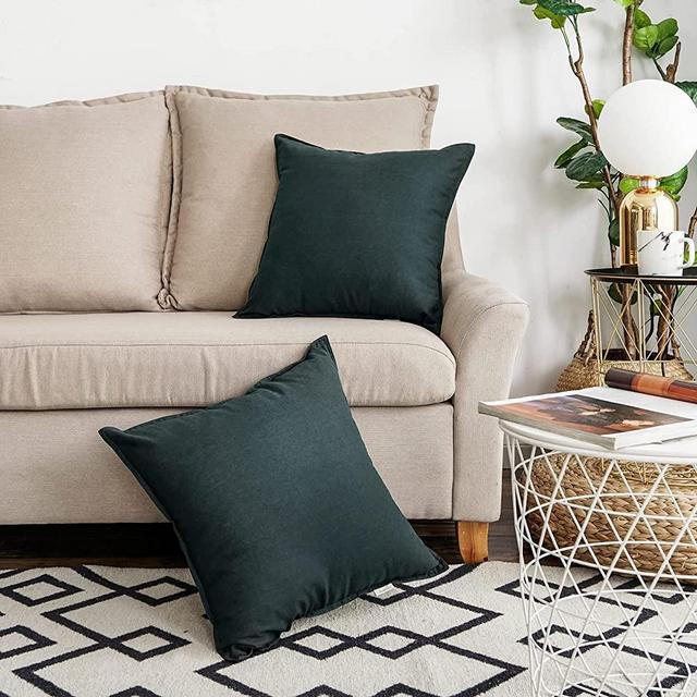 Jeanerlor Set of 2 20"x20" Pillowcase Cousion Cover Decor Cotton Linen with Unique Design to Embellish Balcony/Reception,(50 x 50cm), Dark Green