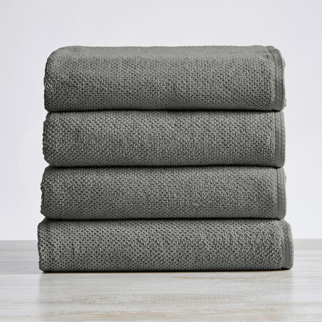 100% Cotton Quick Dry Popcorn Textured Bath Towel Set , Dark Grey) - Great Bay Home