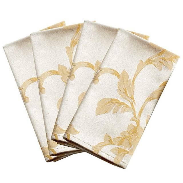 Benson Mills Harmony Scroll Woven Damask Fabric Set of 4 Napkins (18" x 18" Napkin, Silver – Gold)