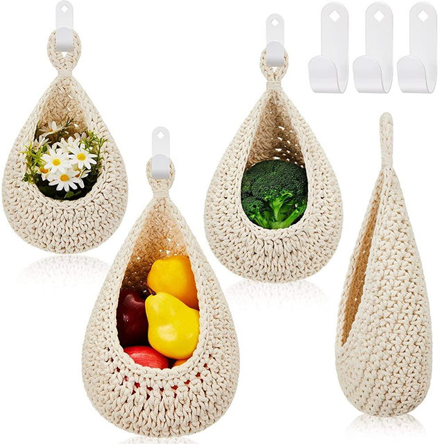 Hanging Wall Basket Teardrop Hanging Baskets Hanging Onion Basket White Hanging Baskets for Organizing Wall Hooks for Kitchen