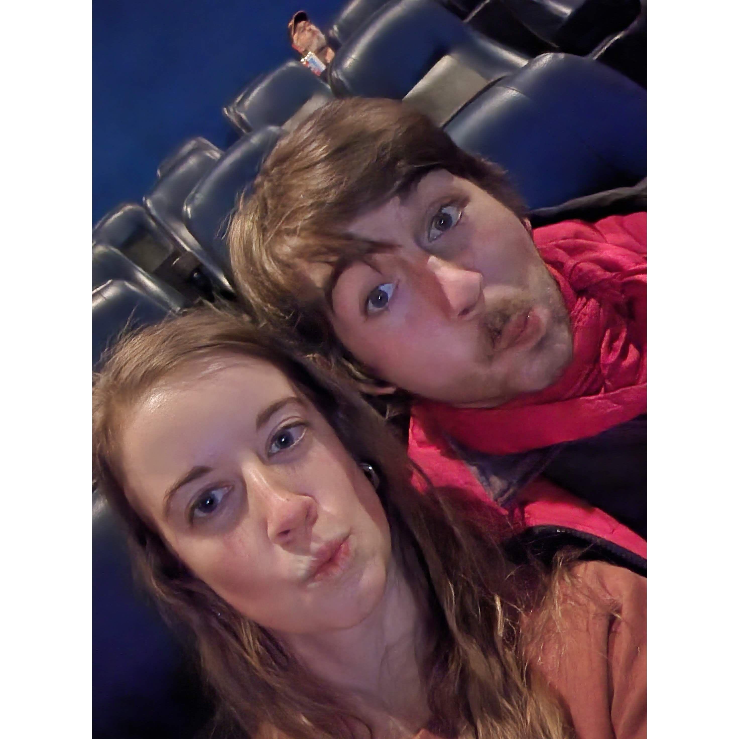 Goofin' around at one of our favorite places: the movie theater!