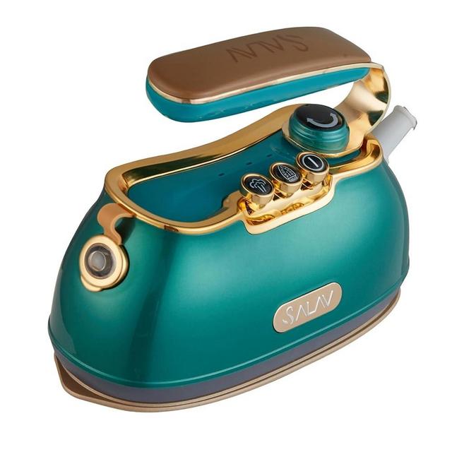 SALAV® Retro Edition Duopress Handheld Garment Steamer and Iron, Ceramic Plate, 1000 watts of Steam, Removes Wrinkles on Clothes, Vintage Style No Drip Steam, Emerald