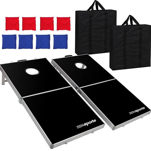 ZENY Portable 4' x 2’ Aluminum Foldable Bean Bag Toss Cornhole Game Set Regulation Size Cornhole Boards & 8 Bags Set Playset Backyard Outdoor Corn Hole
