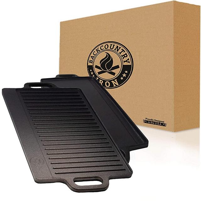 Backcountry Cast Iron Skillet 20x9" (Large Reversible Grill/Griddle, Pre-Seasoned for Non-Stick Like Surface, Cookware Oven/Broiler/Grill Safe, Kitchen Deep Fryer, Restaurant Chef Quality)