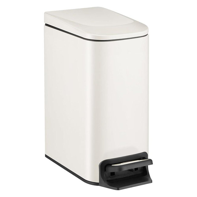 TIPGO Slim Bathroom Trash Can with Lid Soft Close, 6 Liter / 1.6 Gallon Stainless Steel Garbage with Removable Inner Bucket, Small Trash Bins for Bedroom, Office (Cream)