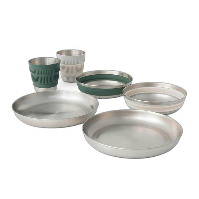 Sea to Summit Detour Stainless Steel Collapsible 2 Person Camp Dinnerware Set (2 Plates, 2 Bowls, 2 Mugs)