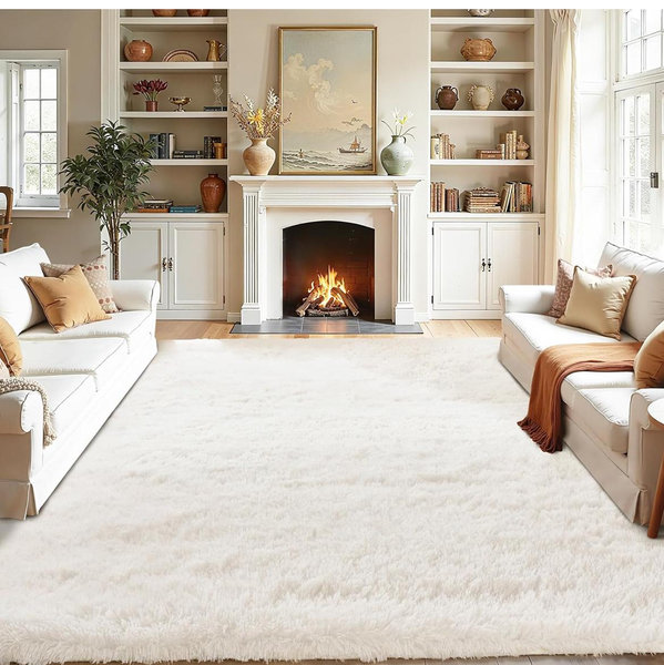 7x10 Area Rug for Living Room: White Shag Area Rug 7 X 10 Carpet for Living Room 7x10 Modern Indoor Soft Shaggy Fuzzy Floor rgus for Bedroom