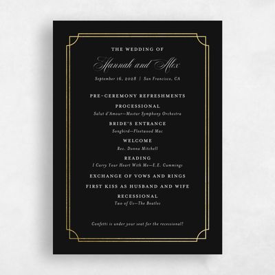 Black Wedding Program - Vernazza Foil