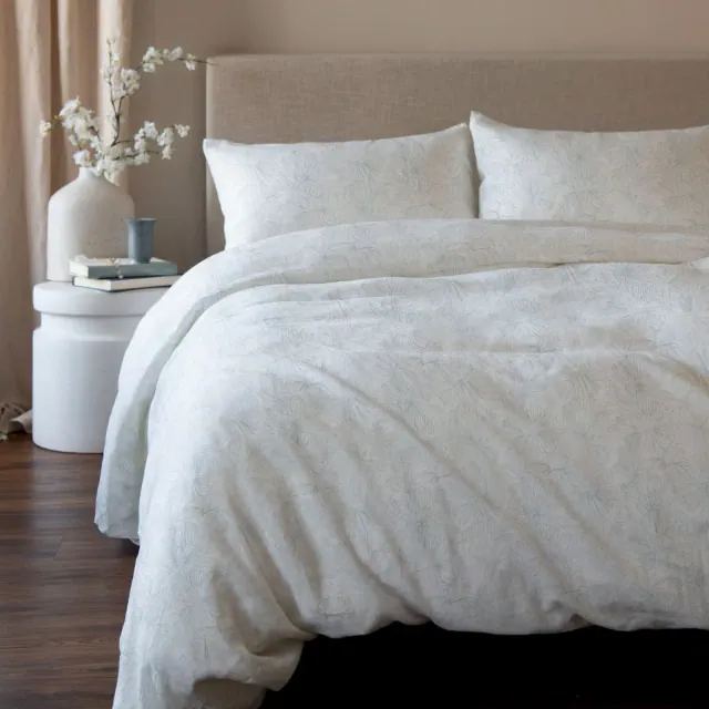 100% French Linen Duvet Cover - Full/Queen - Cream & Wave Floral | BOKSER HOME
