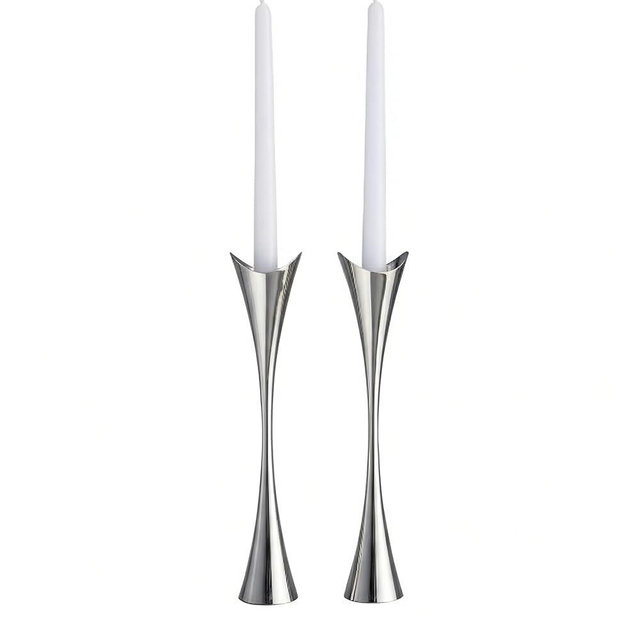 Nambe Curve Candlestick Holders | 2Pc Set | Metal Taper Candle Holder | Modern Medieval Inspired Decorative Centerpieces | Candlestick Holders for Table, Mantel, or Wedding Gift | 11in, Silver