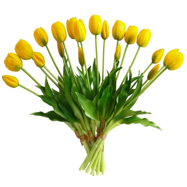 DAYHAP Artificial Tulips 20pcs Fake Yellow Tulips Real Touch, Faux Latex Tulips Flowers with Gift Box for Party Wedding Home Room Decoration