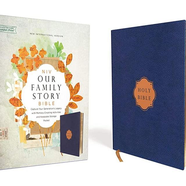 NIV, Our Family Story Bible, Leathersoft over Board, Navy, Red Letter, Comfort Print: Capture Your Generation’s Legacy with Memory-Creating Activities and Keepsake Storage Pocket