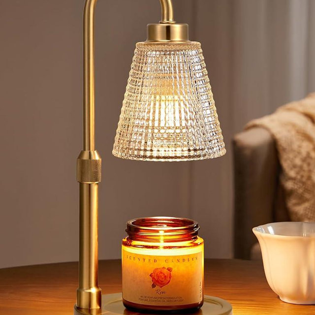 Innqoo Gold Candle Warmer Lamp with Timer, Dimmable Candle Warmer for Jar Candles, Height Adjustable Wax Melts Warmer, Birthday Gifts for Women Mom, House Warming Gifts New Home Decor