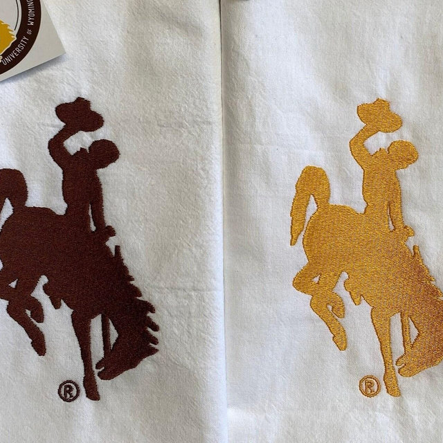 University of Wyoming Embroidered Tea Towel, Flour Sack Kitchen Towel, Embroidered Towel Gift