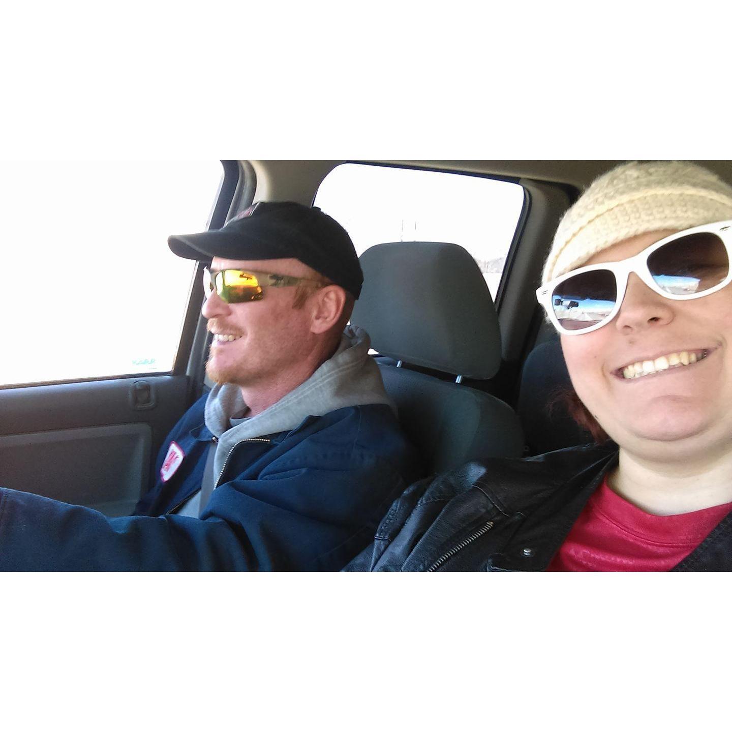 On the road to James' surprise 40th birthday trip. He had no idea where we were going, and it was so much fun telling him where to go.