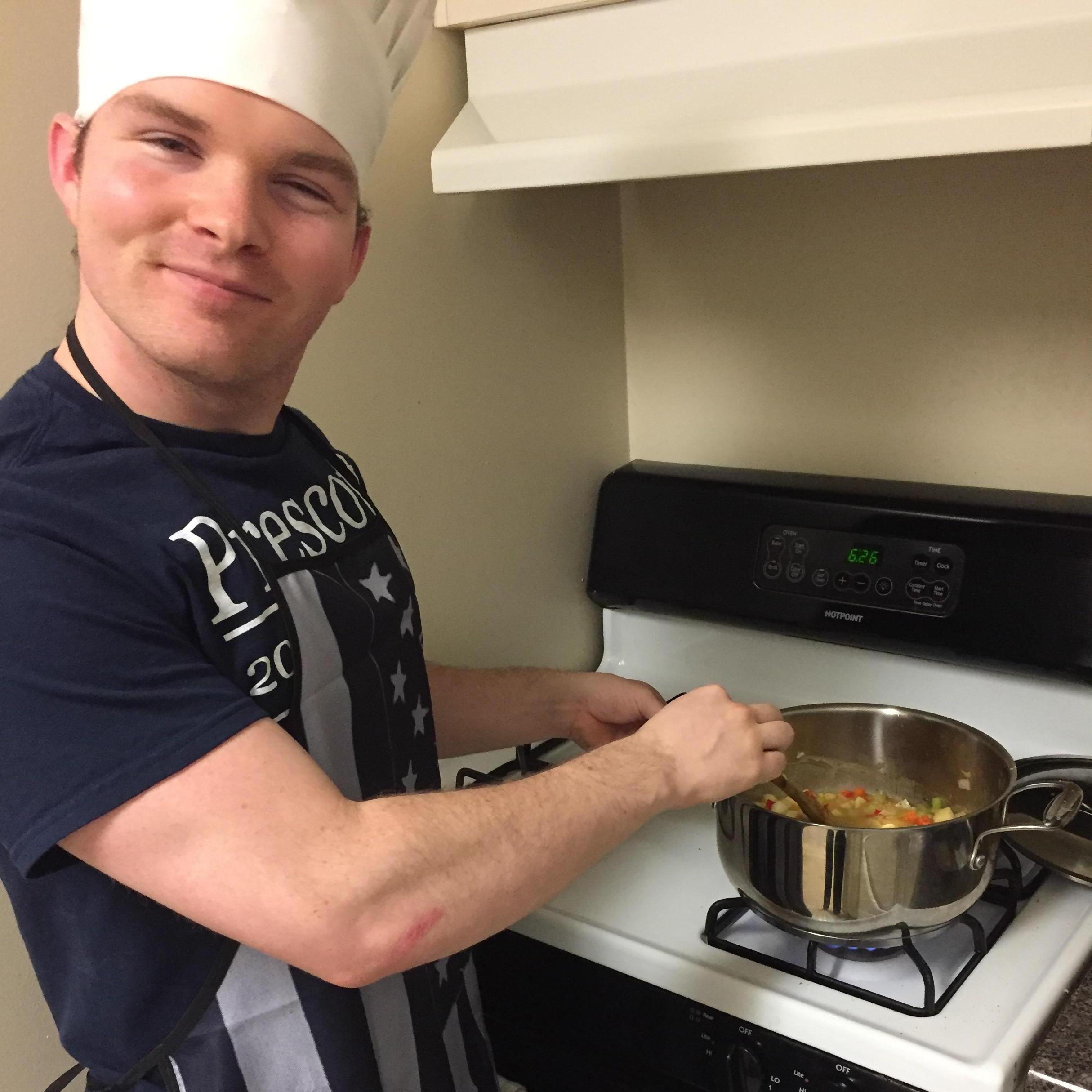 Sous Chef Zach helping prepare Valentine's Day dinner.