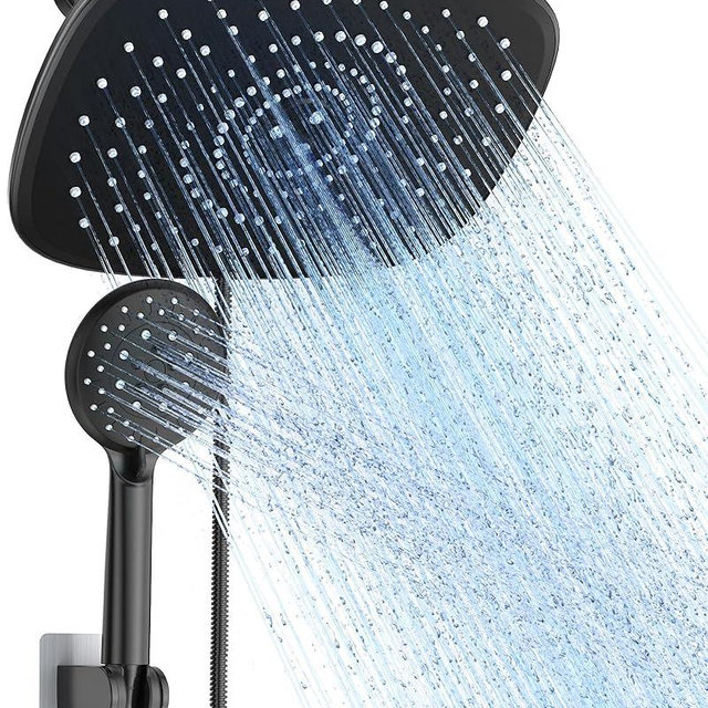 Veken 10 Inch Rain Shower Head with Handheld, High Pressure Rainfall Showerhead Combo with 5 Handheld Water Spray Modes for Bathroom Accessories, Home Decor, Detachable Dual Shower Heads, Matte Black