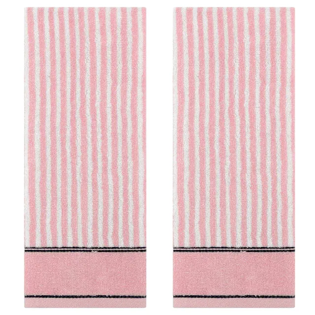 REGALWOVEN Striped Pattern Soft Absorbent Cotton Bathroom Hand Towels 13 x 29 Inch Pink 2 Pcs