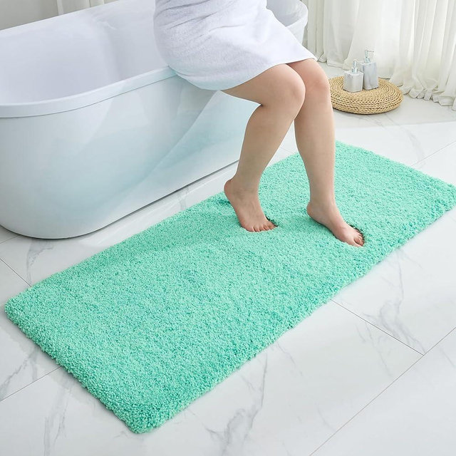 Disolla Bathroom Rug 24x48 Non Slip Fluffy Bath Mat for Bathroom Floor Washable Plush Luxury Bath Rug for Tub Soft Absorbent Shower Mat, Spa Blue