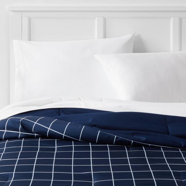 King Reversible Microfiber Grid Comforter Navy - Room Essentials™