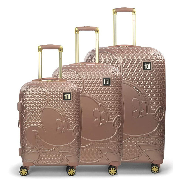 ful Disney Mickey Mouse Rolling Luggage Set, Hardside Travel Suitcases with Spinner Wheels, 29, 25, and 21 Inches, Rose Gold