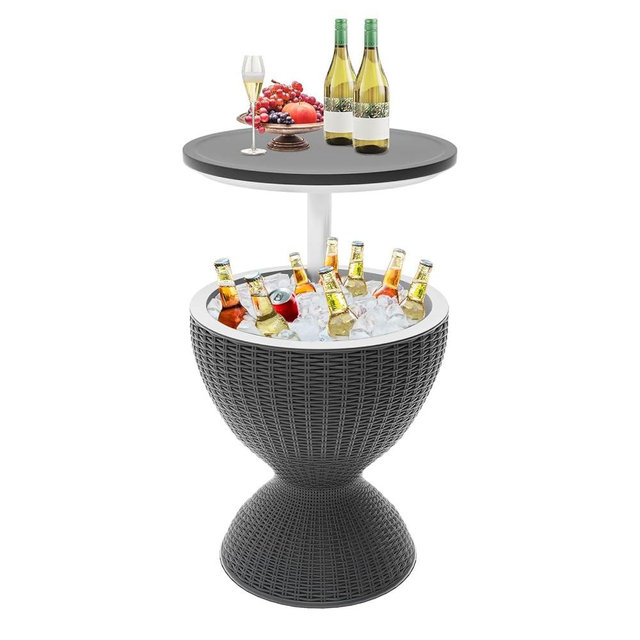 SHAREWIN Outdoor Cooler Table, Height-Adjustable Patio Bar Tables 8 Gallon Beer and Wine Cooler, 3-in-1 Rattan Style Ice Bar with Drainage Plug for Pool Party (Black)