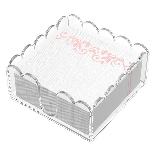 YAGELI Clear Acrylic Napkin Holder – Elegant Scalloped Tray for Cocktail, Bathroom, Kitchen & Dining – Premium Paper Towel & Disposable Napkin Organizer for Weddings, Bars, Hotels and Home(5.4x5.2in)
