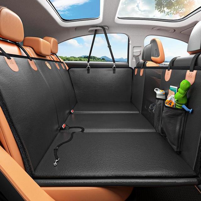 MYJAQI Back Seat Extender for Dogs - Waterproof Dog Car Seat Cover for Back Seat with Hard Bottom - 2024 Upgraded Material! Anti-Scratch! Safer! Easy to Use & Clean (Holds 400lbs)