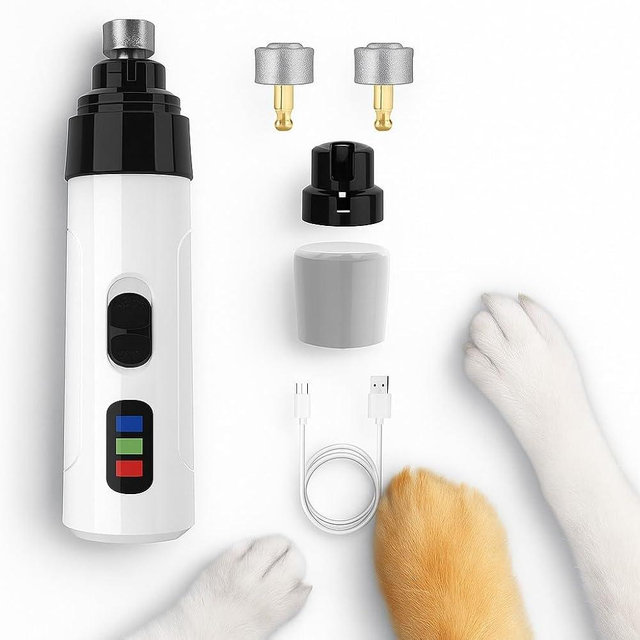 Heusom Silent Groom Pro Nail Grinder, Cordless Low-Noise Pet Nail Trimmer for Dogs & Cats, USB-Rechargeable, 2 Speeds, 3 Ports, Long Battery for Safe & Comfortable Paw Grooming at Home (1 Set)