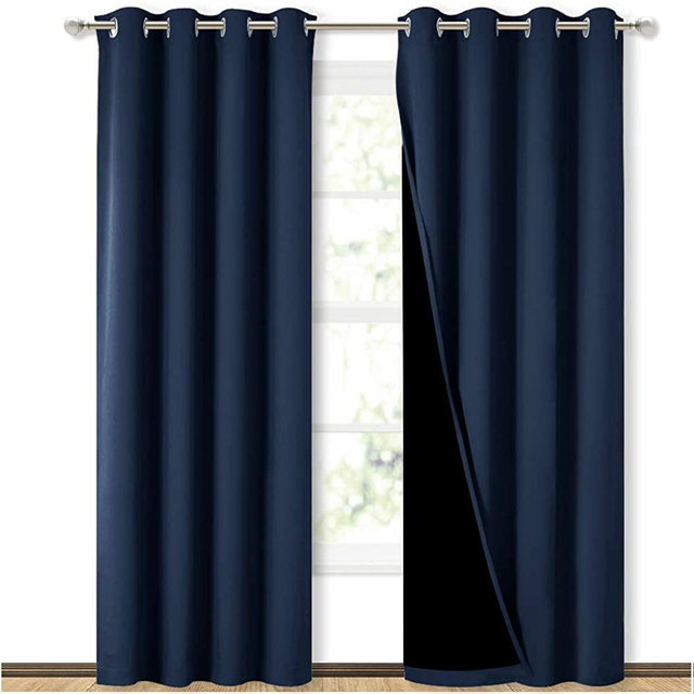 NICETOWN 100% Blackout Curtain Set, Thermal Insulated & Energy Efficiency Window Draperies for Guest Room, Full Shading Panels for Shift Worker and Light Sleepers, Navy, 52W x 84L, 2 PCs