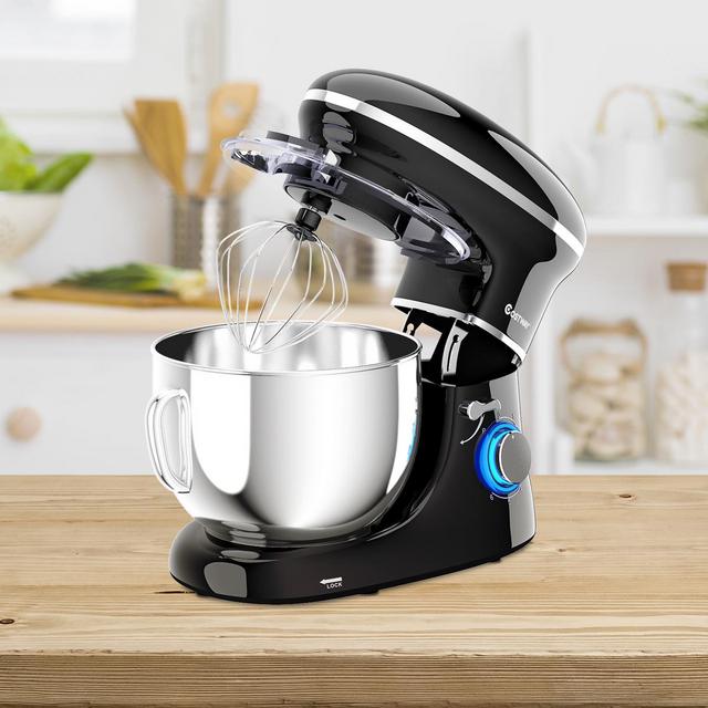 Costway 6.3Qt Tilt-Head Food Stand Mixer 6 Speed 660W w/Dough Hook, Whisk & Beater WhiteBlackRedSilver